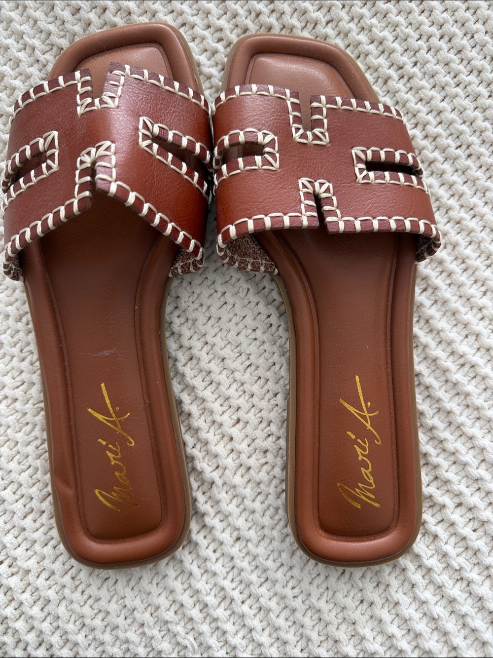 Brown Leather Slide Sandals - Women's Slip-On Flats